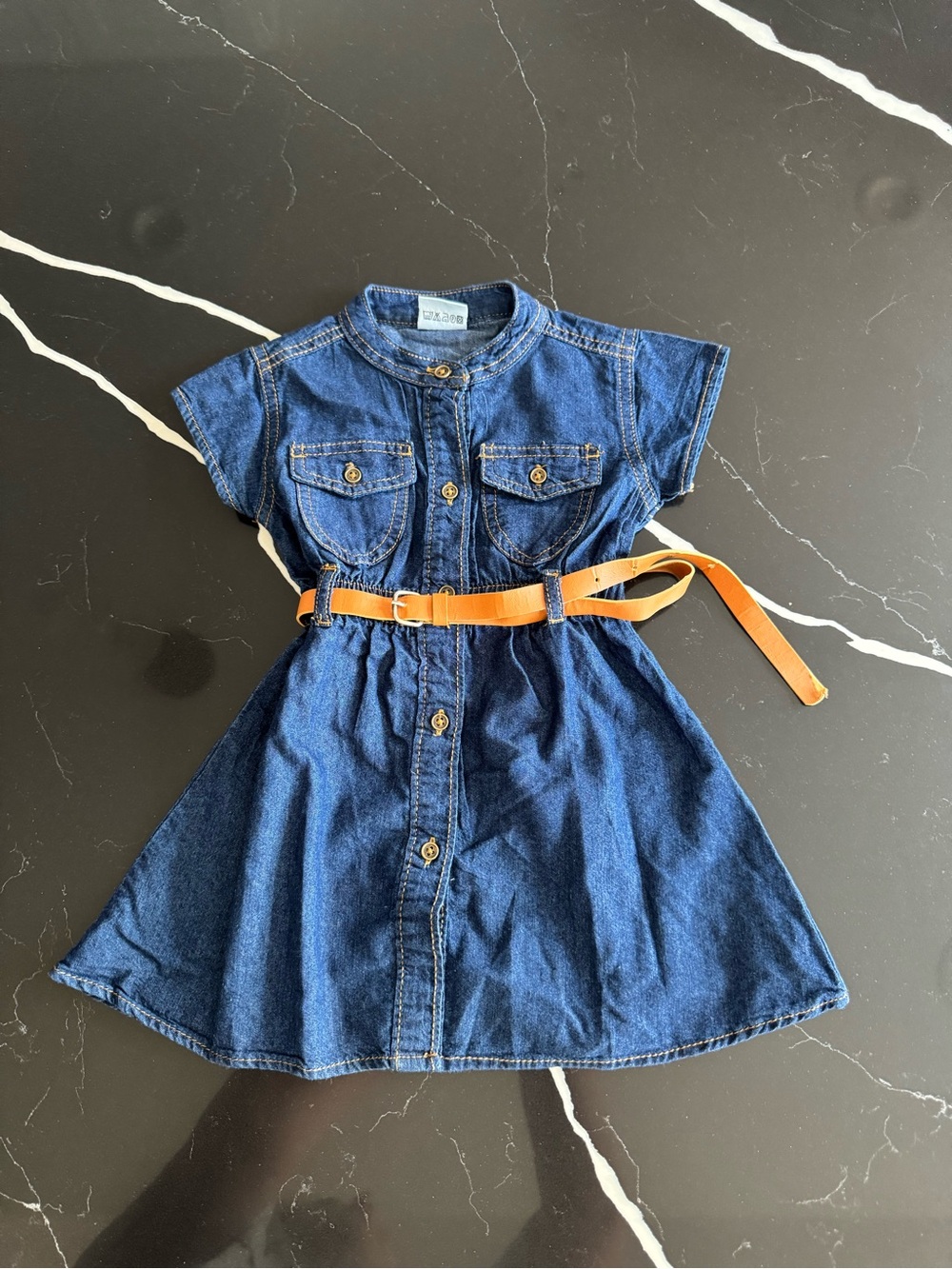 Zara Blue Denim Kids Dress with Orange Belt‎